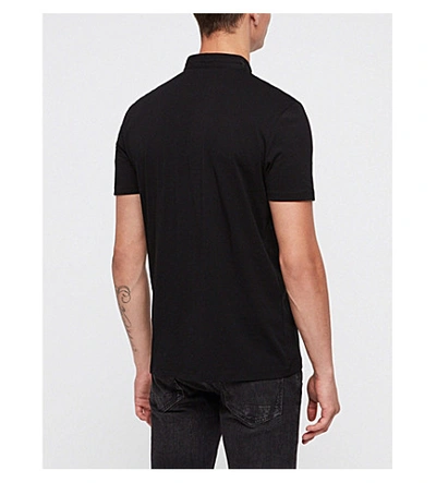 Shop Allsaints Mens Jet Black Grail Cotton-jersey Polo Shirt Xs