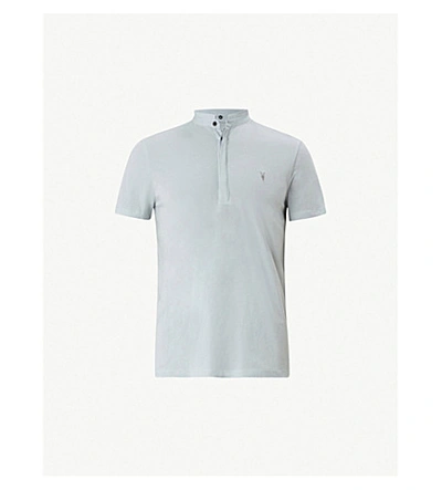 Shop Allsaints Grail Cotton-jersey Polo Shirt In Sol Blue