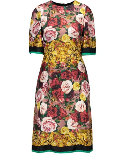 Shop Dolce & Gabbana Twill Rose Silk Dress