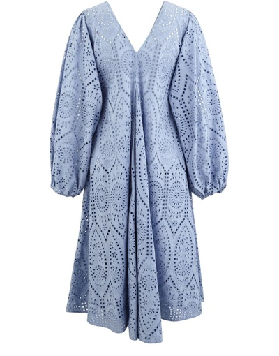 Shop Ganni Broderie Anglaise Dress In Forever Blue