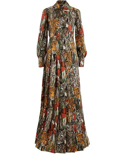 Shop Gucci Long Silk Dress In Multi