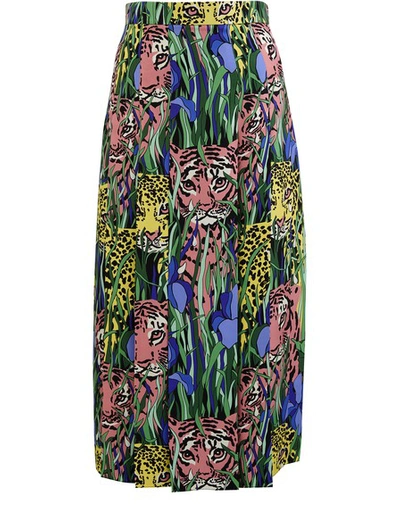 Shop Gucci Leopard Print Silk Skirt In Multi