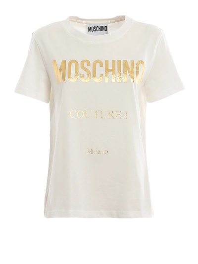 Shop Moschino Gold-tone  Couture  Print T-shirt In White
