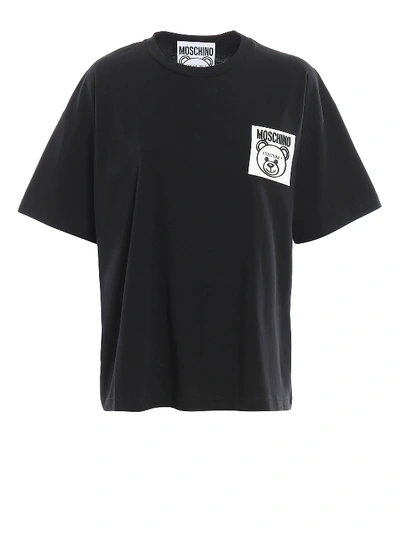 Shop Moschino Teddy Label Patch Black T-shirt