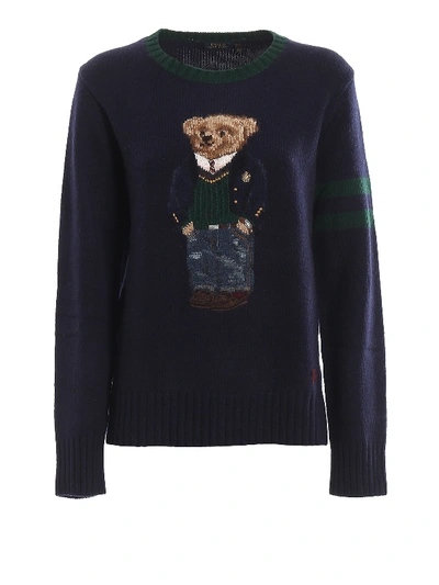 Shop Polo Ralph Lauren Polo Bear Embroidery Wool Sweater In Blue