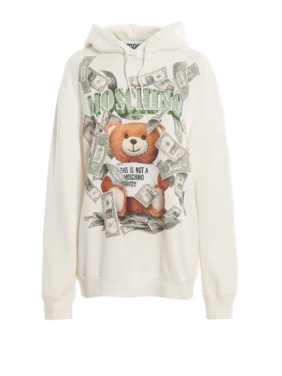 Shop Moschino Dollar Teddy Bear Print Hoodie In White