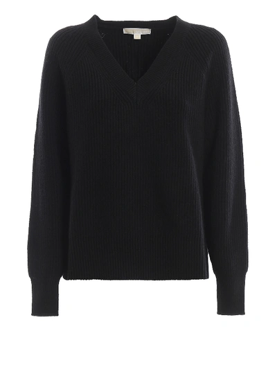 Shop Michael Kors V-neck Wool Blend Sweater In Black