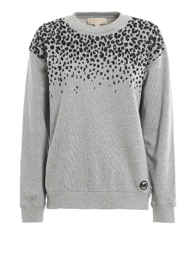 Shop Michael Kors Beaded Leo Embroidery Sweater In Grey