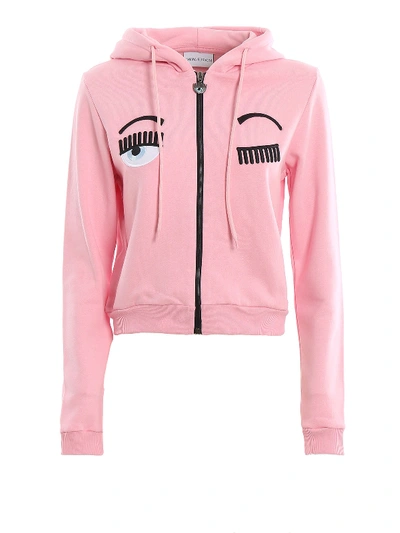 Shop Chiara Ferragni Flirting Cotton Zip-up Crop Hoodie In Pink
