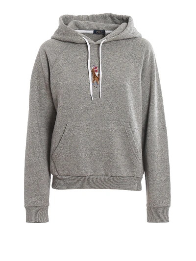 Shop Polo Ralph Lauren Cross-stitch Logo Hoodie In Grey