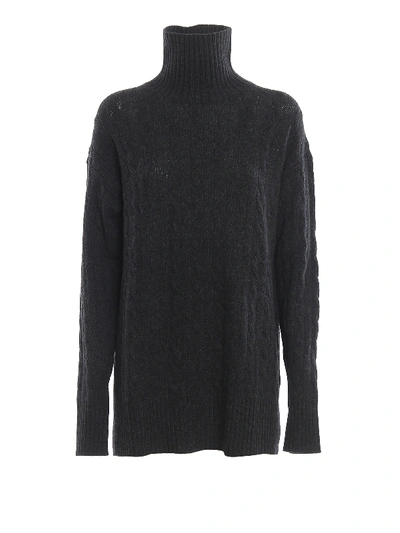 Shop Polo Ralph Lauren Cable Knit Wool Turtleneck In Dark Grey