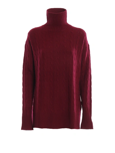 Shop Polo Ralph Lauren Cable Knit Wool Turtleneck In Burgundy