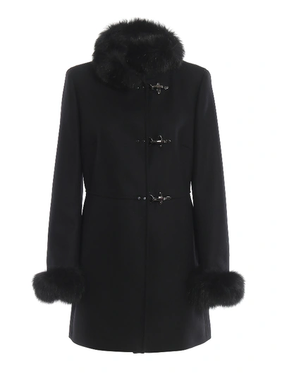 Shop Fay Wool And Cashmere Fur Detailed Coat In Black