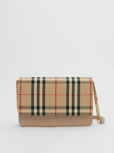Shop Burberry Vintage Check Canvas And Leather Bag In Honey
