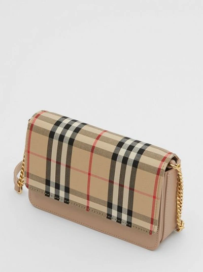Shop Burberry Vintage Check Canvas And Leather Bag In Honey