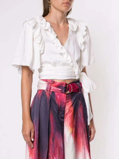 Shop Aje Ruffled Cropped Blouse In White