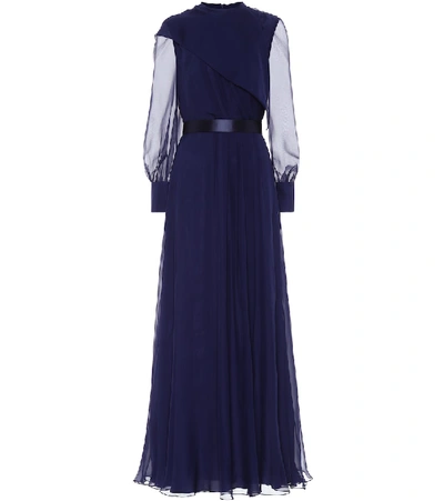 Shop Max Mara Okra Silk Gown In Blue