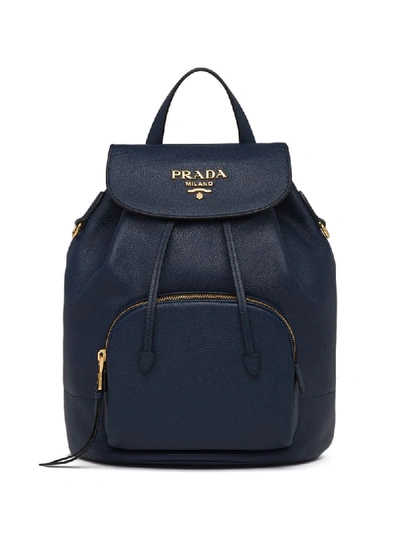 Shop Prada Logo-plaque Backpack In Blue