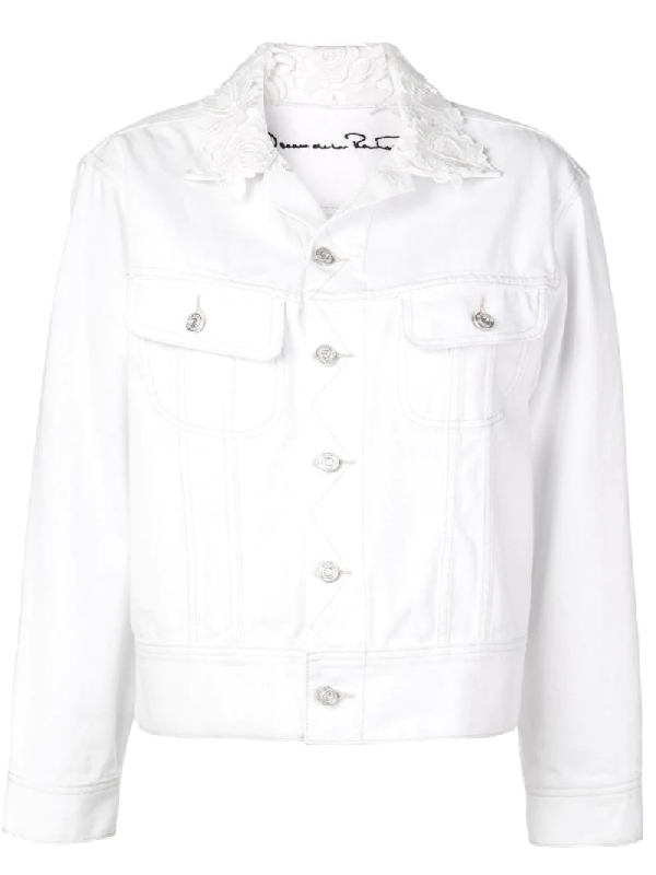 Oscar De La Renta Denim Jacket With Jungle Beaded Back In White | ModeSens