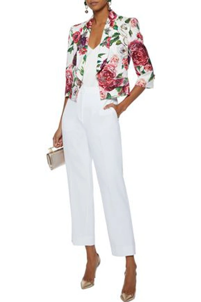 Shop Dolce & Gabbana Crystal-embellished Floral-print Cotton-blend Jacquard Jacket In White