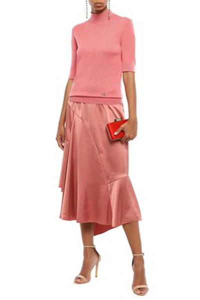 Shop Nina Ricci Woman Frayed Silk, Cashmere And Wool-blend Turtleneck Top Bubblegum
