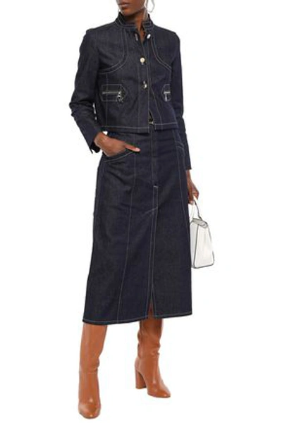 Shop Nina Ricci Woman Cropped Denim Jacket Dark Denim