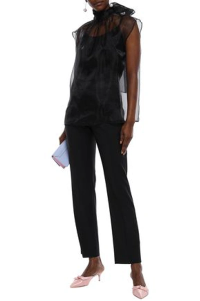 Shop Prada Shell-paneled Wool-blend Straight-leg Pants In Black
