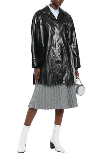 Shop Prada Woman Leather Coat Black