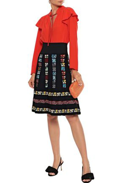 Shop Valentino Woman Intarsia-knit Skirt Black