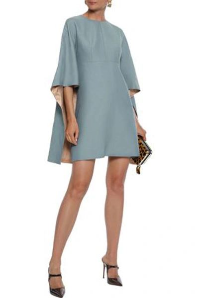 Shop Valentino Cape-effect Wool And Silk-blend Cady Mini Dress In Light Blue