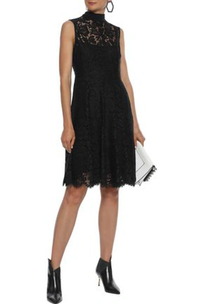 Shop Valentino Woman Bow-detailed Silk-blend Corded Lace Dress Black