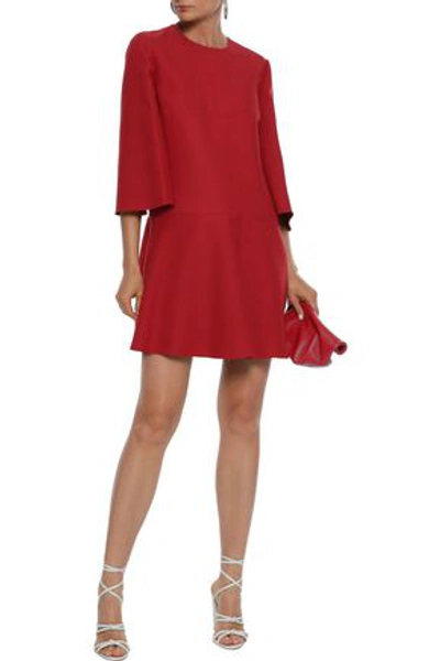 Shop Valentino Flared Wool And Silk-blend Mini Dress In Crimson