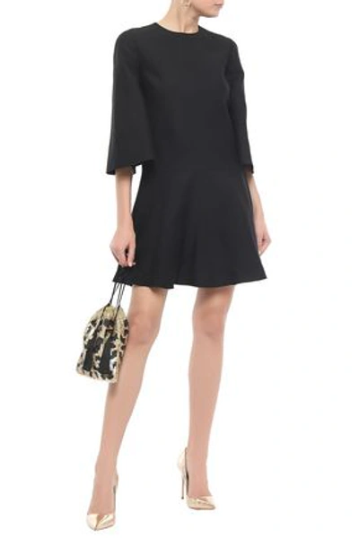 Shop Valentino Fluted Wool And Silk-blend Mini Dress In Black