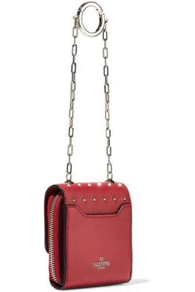 Shop Valentino Micro Studded Leather Clutch In Red