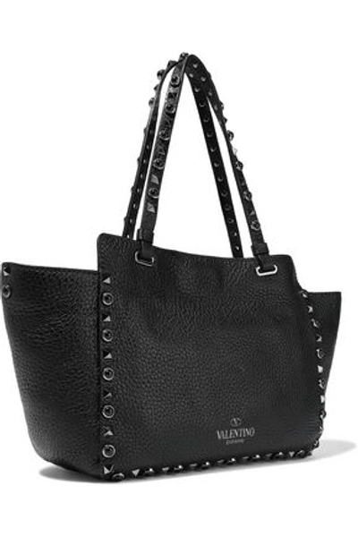 Shop Valentino Garavani Woman Rockstud Rolling Small Pebbled-leather Tote Black