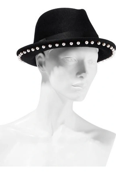 Shop Eugenia Kim Woman Francis Faux Pearl-embellished Wool-felt Fedora Black