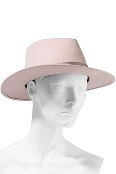 Shop Eugenia Kim Woman Blaine Faux Pearl-embellished Wool-felt Fedora Pastel Pink
