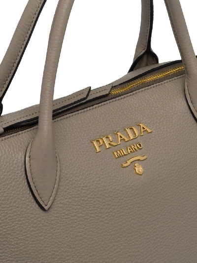 Shop Prada Leather Tote Bag In Grey