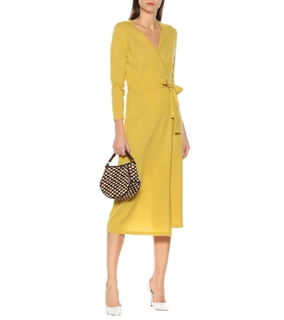 Shop Diane Von Furstenberg Astrid Wool-blend Midi Wrap Dress In Yellow