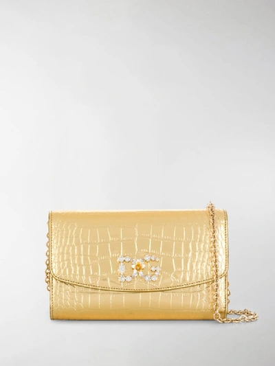 Shop Dolce & Gabbana Crocodile Effect Metallic Shoulder Bag In Gold