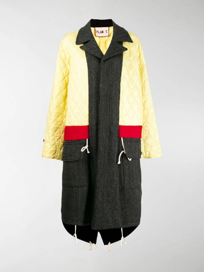 Shop Plan C Panelled Quilted Coat In Yellow