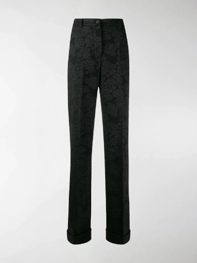 Shop Dolce & Gabbana High Waisted Jacquard Trousers In Black