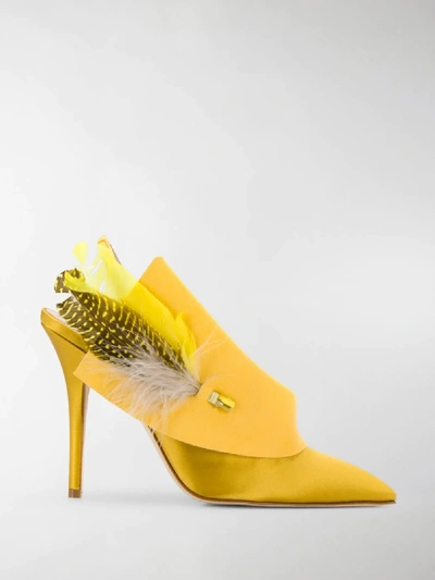 Shop Andrea Mondin Joan Feather-embellished Pumps In Yellow