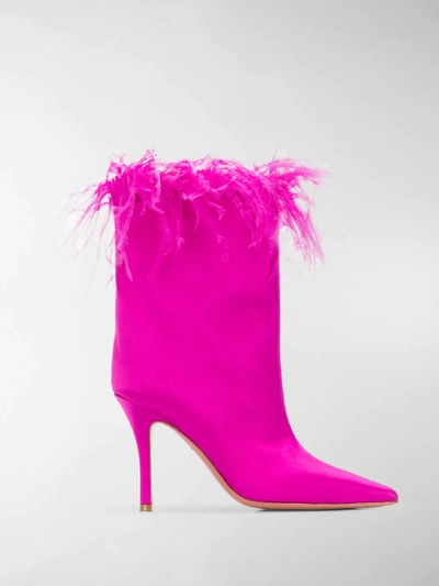 Shop Amina Muaddi Pointed Ankle Boots In Sm000 Fuxia