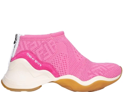 Shop Fendi Ff Logo Motif Mesh Jacquard Sock Sneakers In Pink