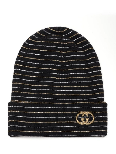 Shop Gucci Gg Striped Beanie In Black