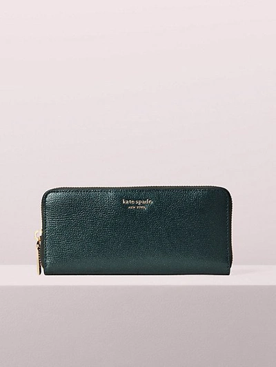 Shop Kate Spade Sylvia Slim Continental Wallet In Deep Evergreen Metallic