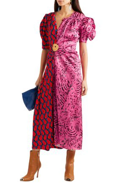 Shop Marni Embellished Paneled Printed Satin Midi Dress In Multicolor