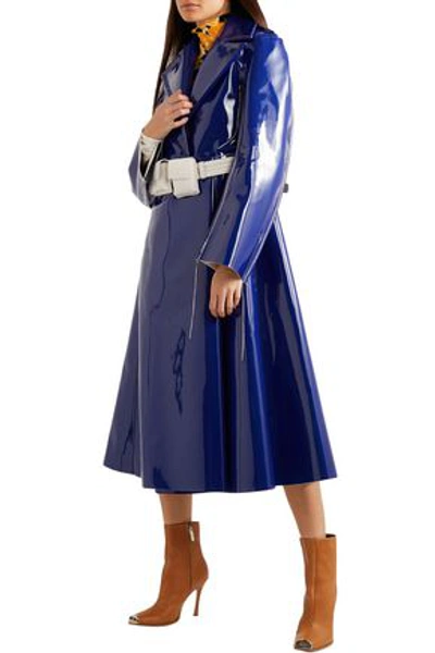 Shop Marni Faux Patent-leather Trench Coat In Royal Blue