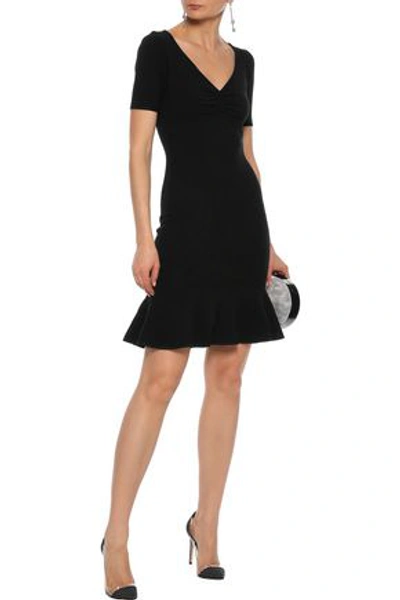 Shop Milly Woman Fluted Stretch-knit Mini Dress Black